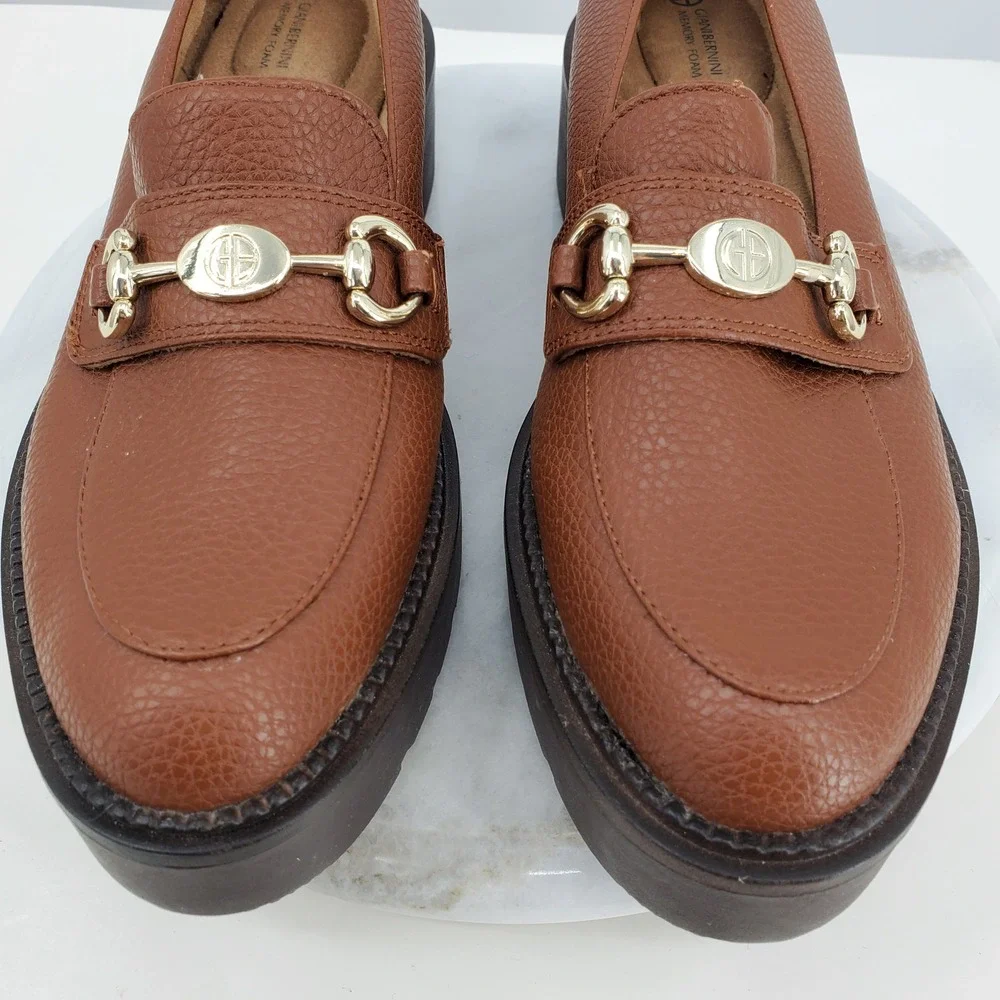 Giani Bernini Mayaa Lug-Sole Brown Leather‎ Horse Bit Loafer Shoes 8 Prep